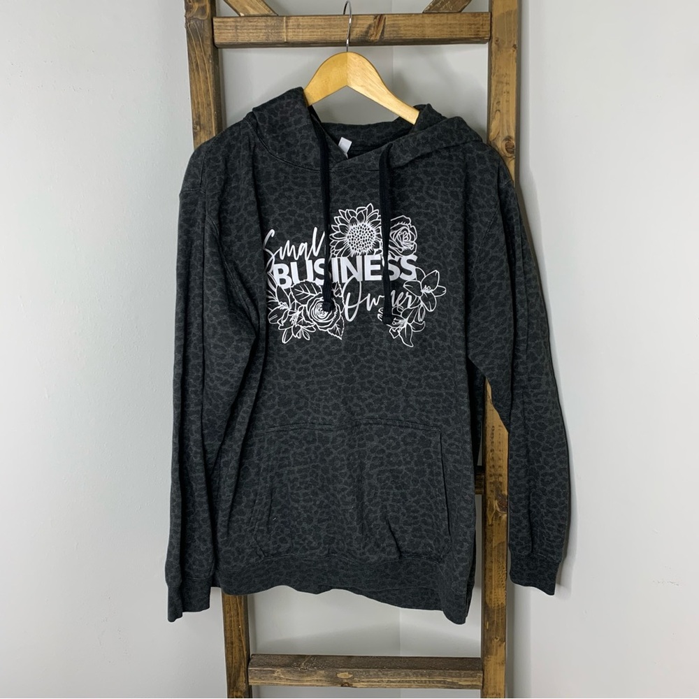 Small Business Owner Black Leopard Hoodie Size L